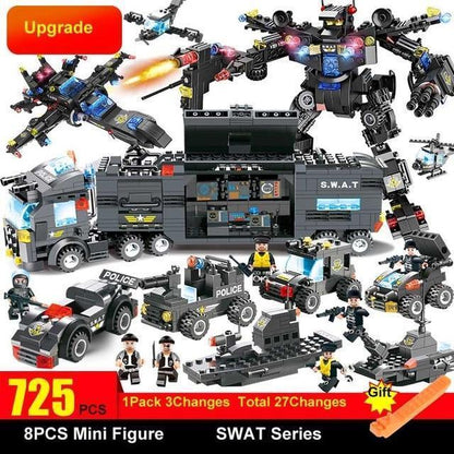 Skanto | 8-in-1 Police SWAT Robot Aircraft Building Blocks