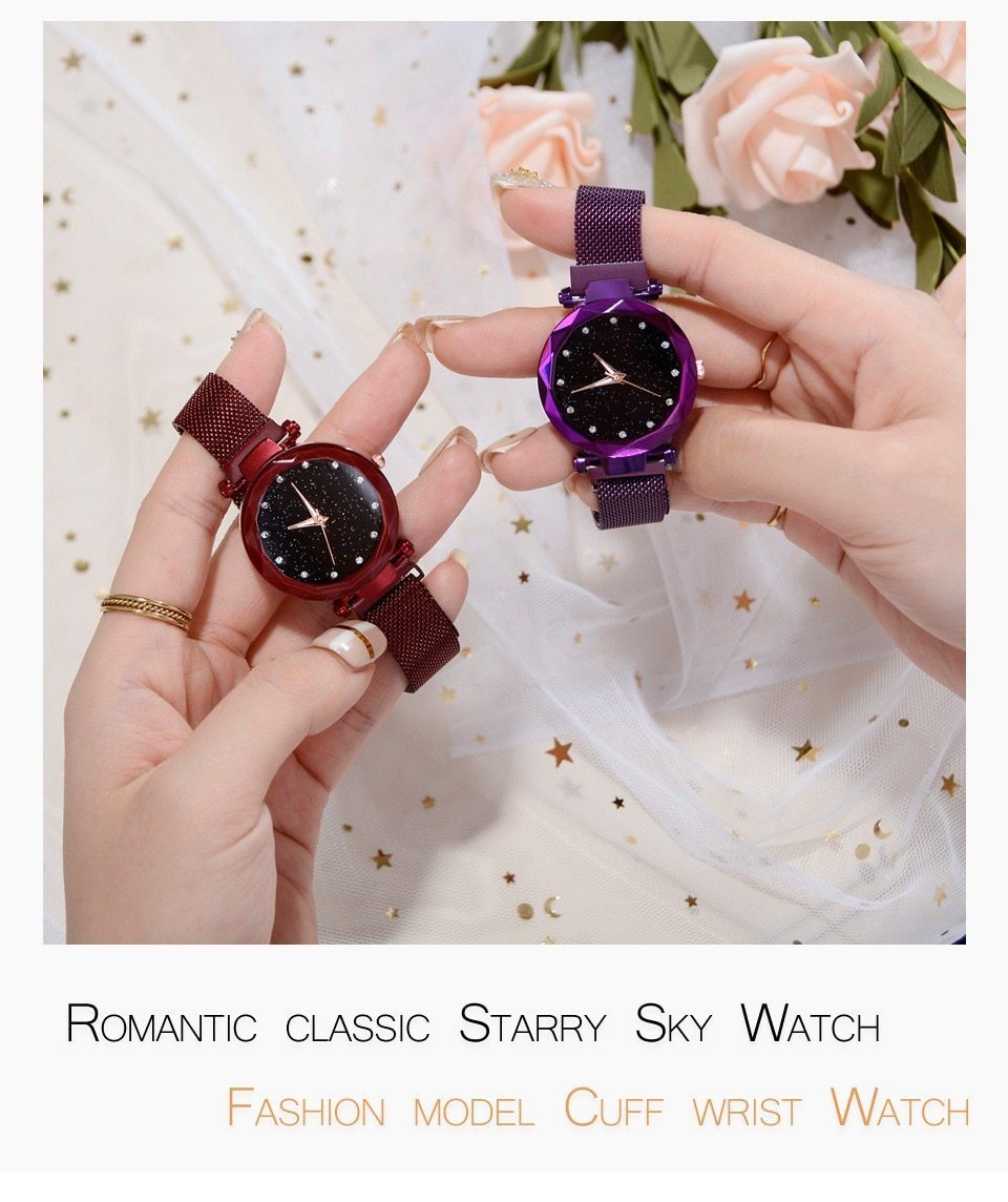 BowLift | Fashionable Unique Mesh Magnet Buckle Exotic Starry Diamond Designer Luxury Ladies  Women Watch