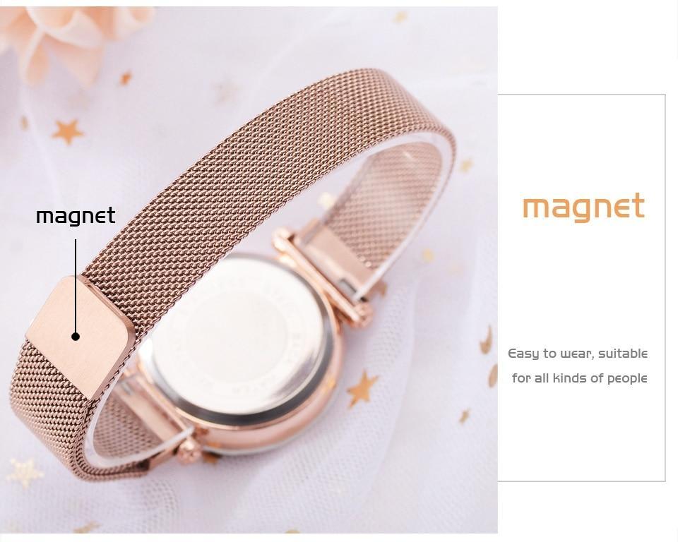 BowLift | Fashionable Unique Mesh Magnet Buckle Exotic Starry Diamond Designer Luxury Ladies  Women Watch