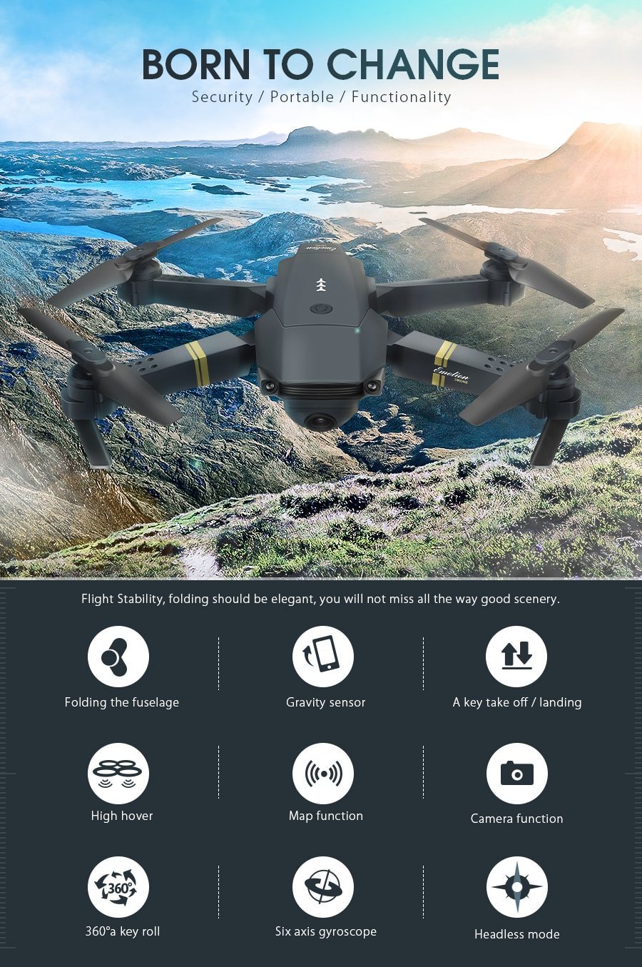 Skanto | Skyhawk HD Foldable Aerial Selfie Drone with 2MP Camera