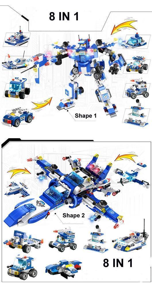Skanto | 8-in-1 Police SWAT Robot Aircraft Building Blocks
