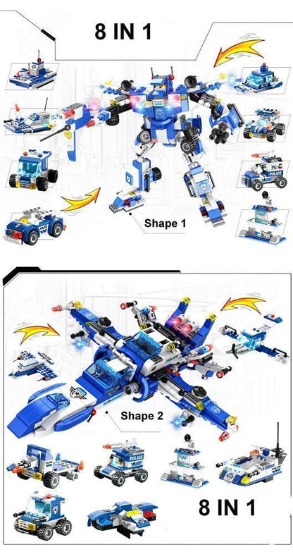 Skanto | 8-in-1 Police SWAT Robot Aircraft Building Blocks
