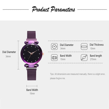 BowLift | Fashionable Unique Mesh Magnet Buckle Exotic Starry Diamond Designer Luxury Ladies  Women Watch