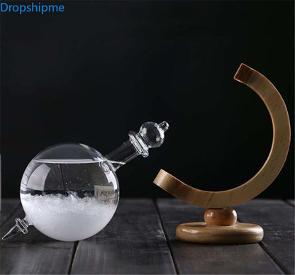 BowLift | Storm Glass Weather Predicting Forecast Bottle Crystal Desktop Barometer with Wooden Base
