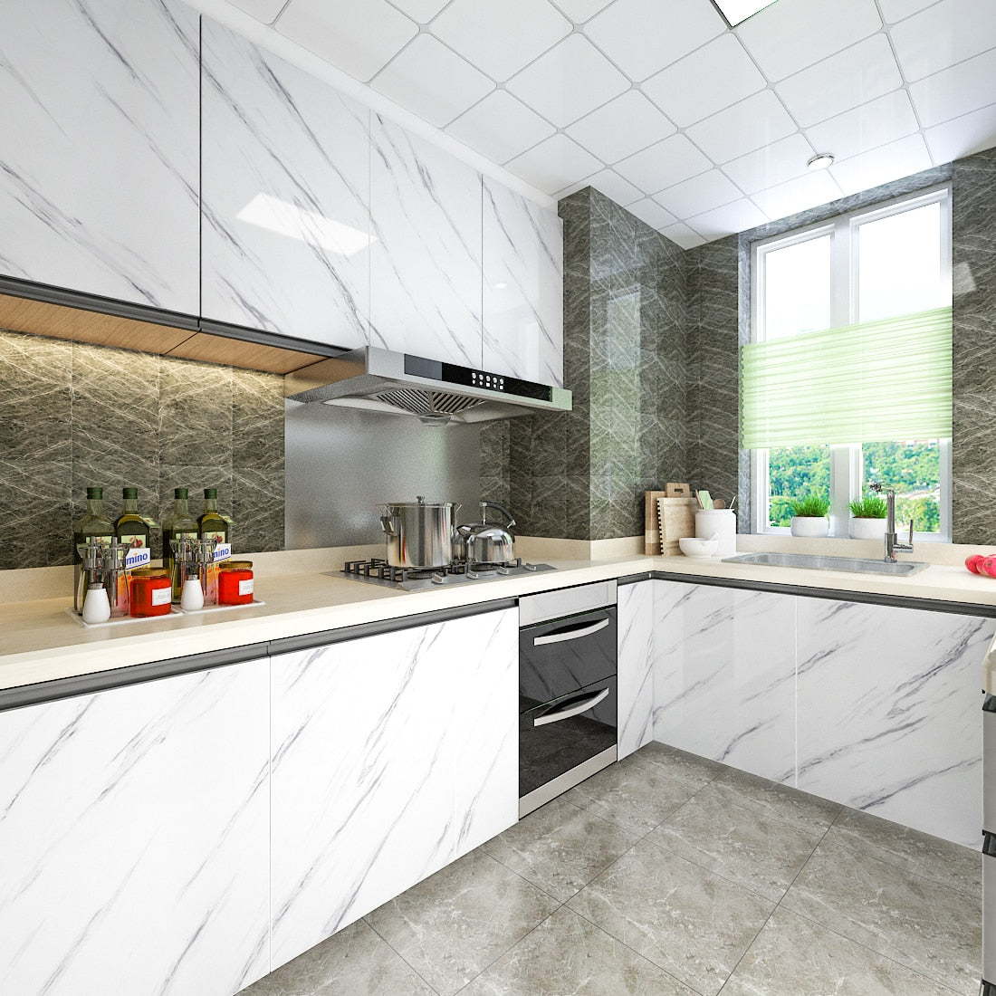 PVC Solid Vinyl Marble Wallpaper Waterproof Self-adhesive Wallpaper | Bowlift