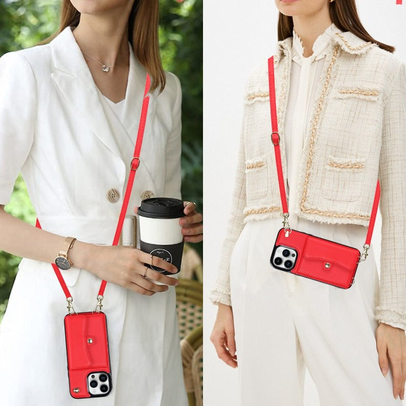 Leather shoulder bag with tote bag and lanyard for the iPhone