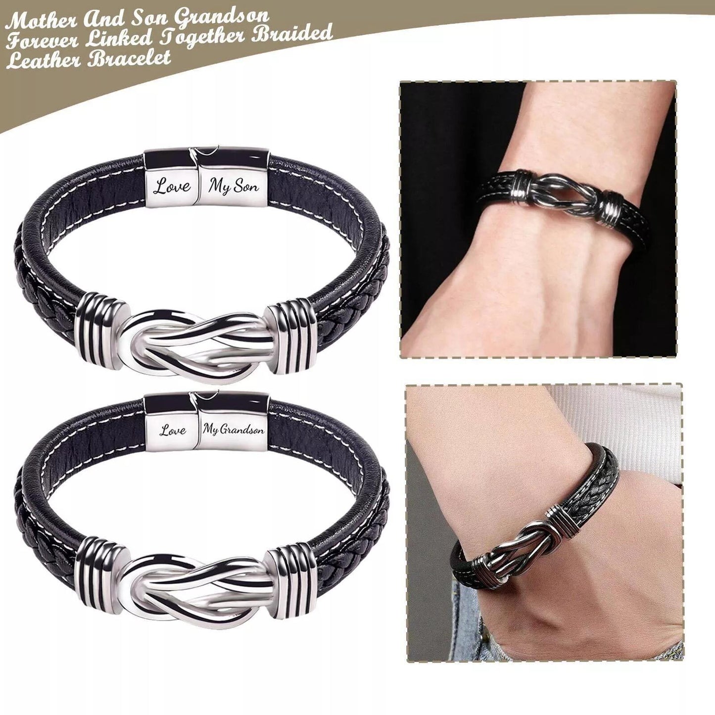 Braided Leather Knot Bracelet For Grandson From Grandmother Love Forever Bowlift