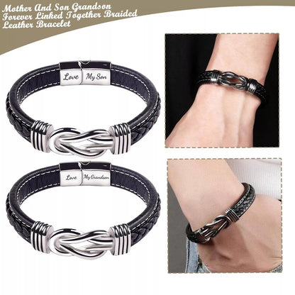 Braided Leather Knot Bracelet For Grandson From Grandmother Love Forever Bowlift