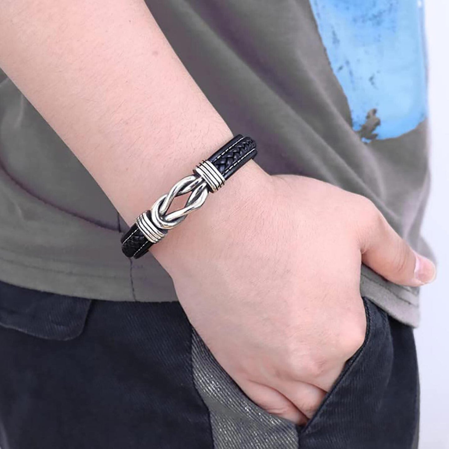 Braided Leather Knot Bracelet For Grandson From Grandmother Love Forever Bowlift