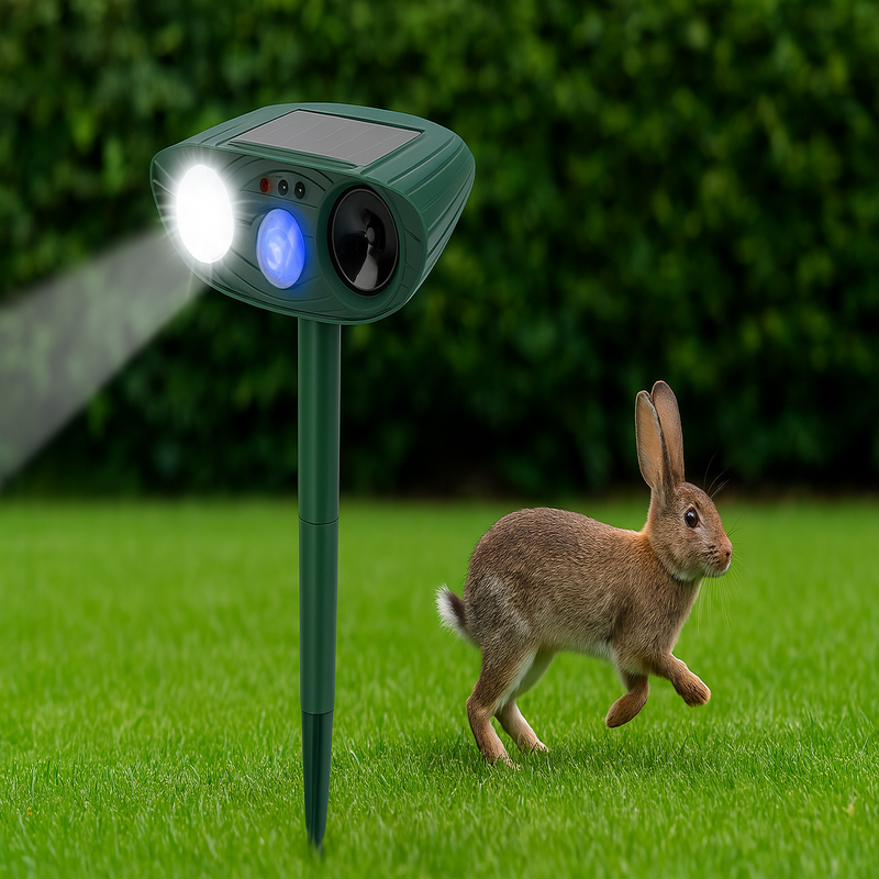 BowLift | Solar Powered Ultrasonic Rabbit Repeller with Flashing Light – Effective Pest Control for Gardens and Yards