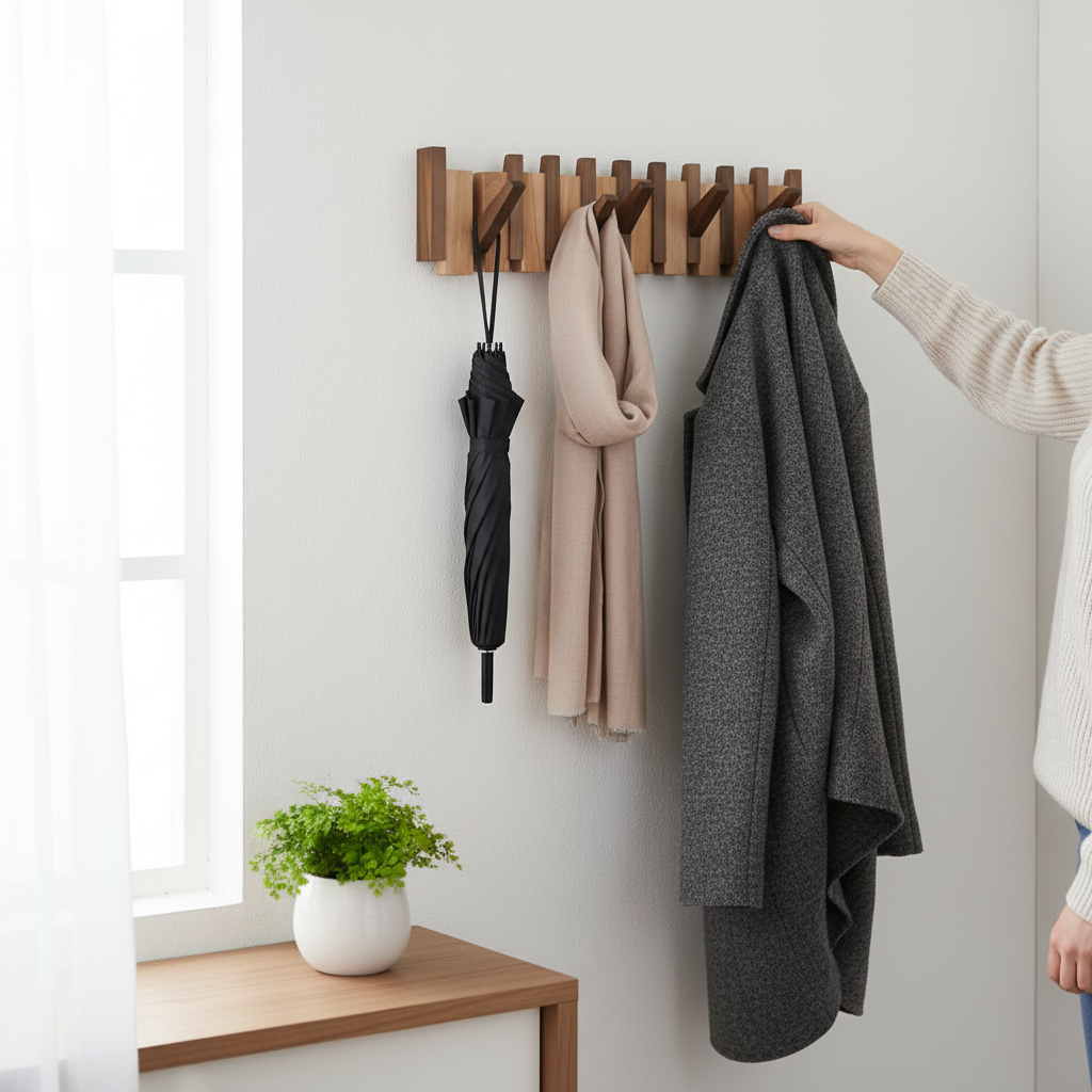 Skanto | Elegant Wood Coat Rack for Wall Hanging Clothes Storage