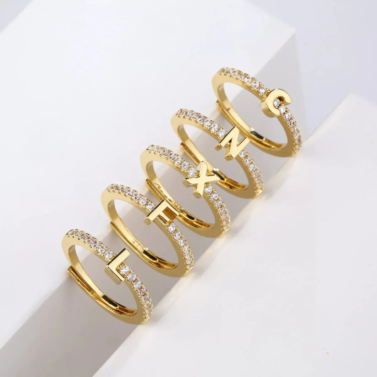 BowLift | Radiant Adjustable Letter Initial Rings