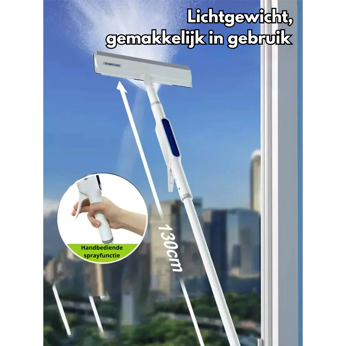 BowLift | Functional 3-in-1 Window Squeegee with Spray and Wipe Function