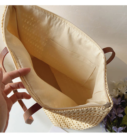 Skanto | Rattan Woven Bag with Leather Straps - SummerBreeze Tote