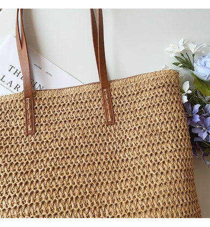 Skanto | Rattan Woven Bag with Leather Straps - SummerBreeze Tote