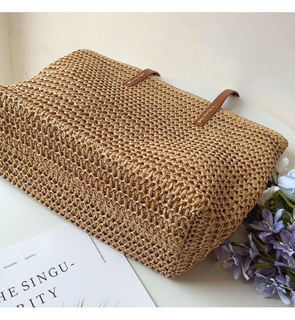 Skanto | Rattan Woven Bag with Leather Straps - SummerBreeze Tote