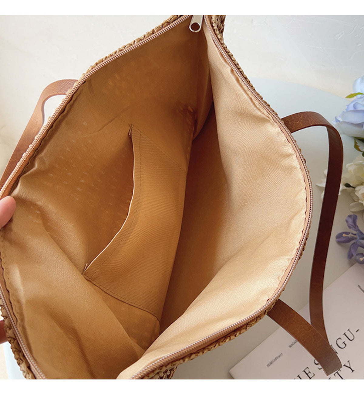 Skanto | Rattan Woven Bag with Leather Straps - SummerBreeze Tote