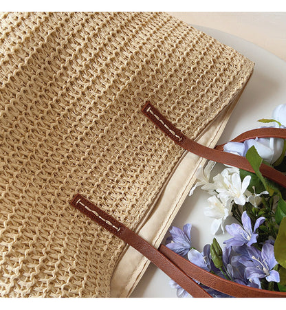 Skanto | Rattan Woven Bag with Leather Straps - SummerBreeze Tote