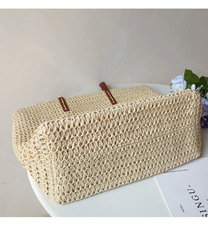 Skanto | Rattan Woven Bag with Leather Straps - SummerBreeze Tote