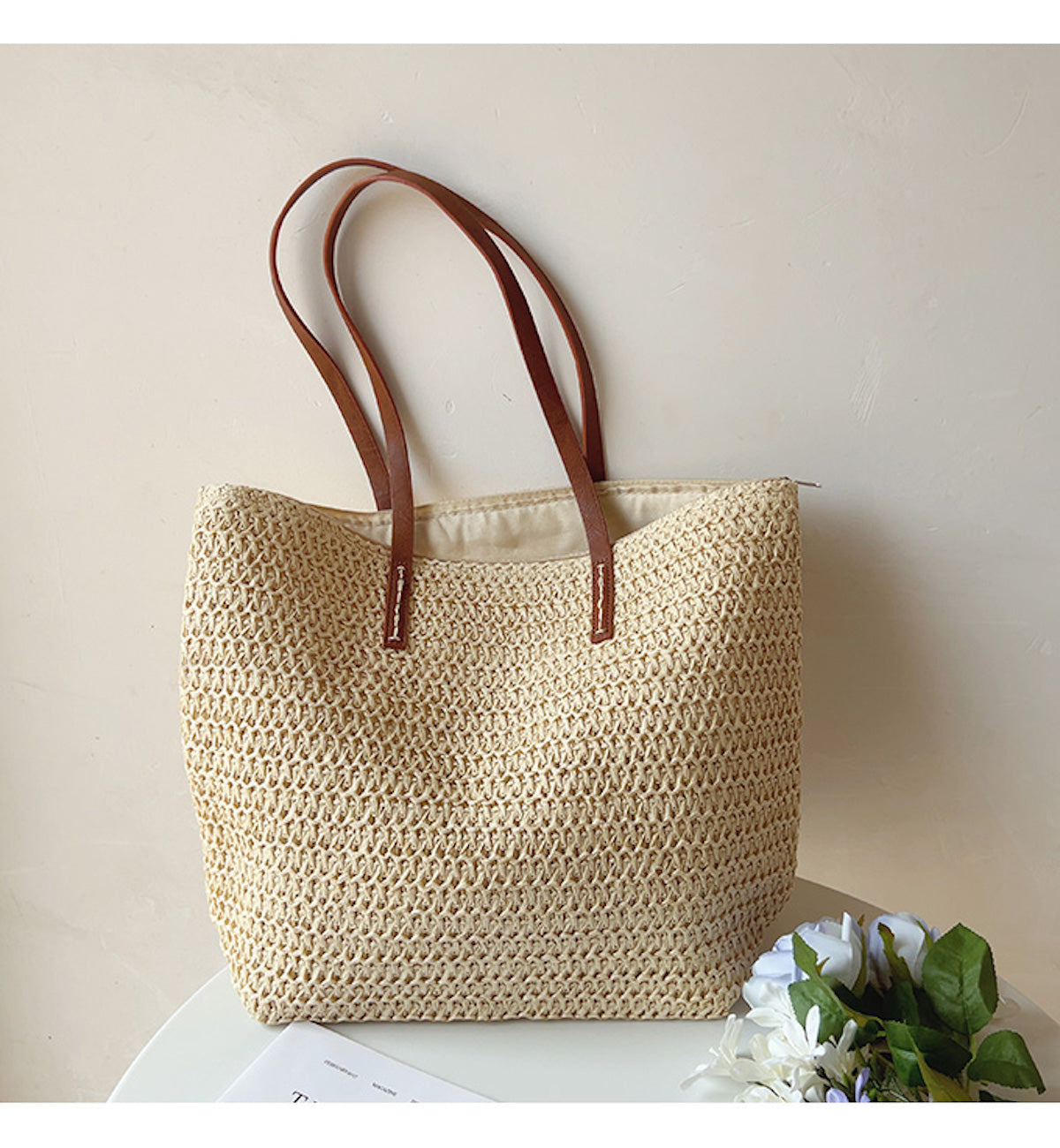 Skanto | Rattan Woven Bag with Leather Straps - SummerBreeze Tote