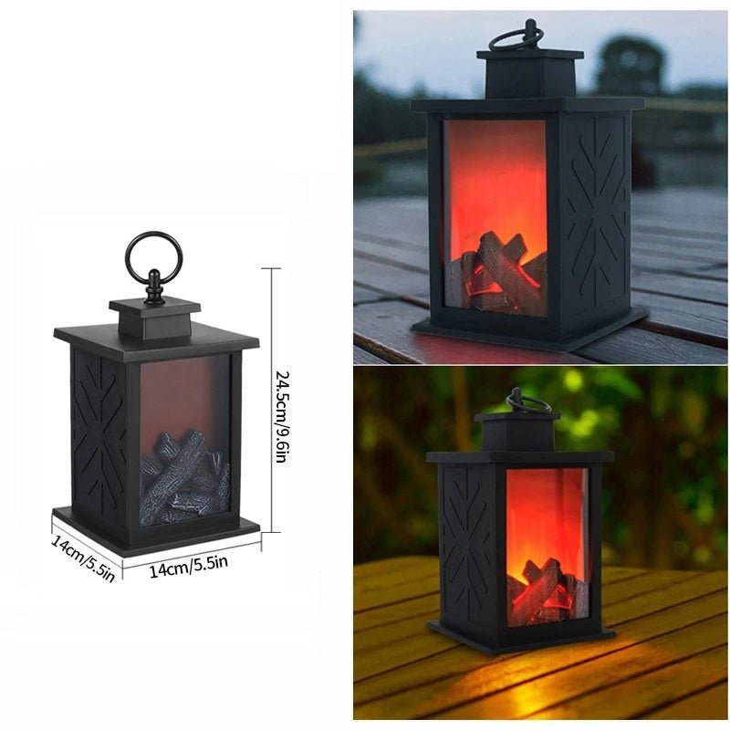 Skanto | Vintage Fireplace Lantern – Realistic Flame Night Light for Holiday Cheer, USB/Battery Powered