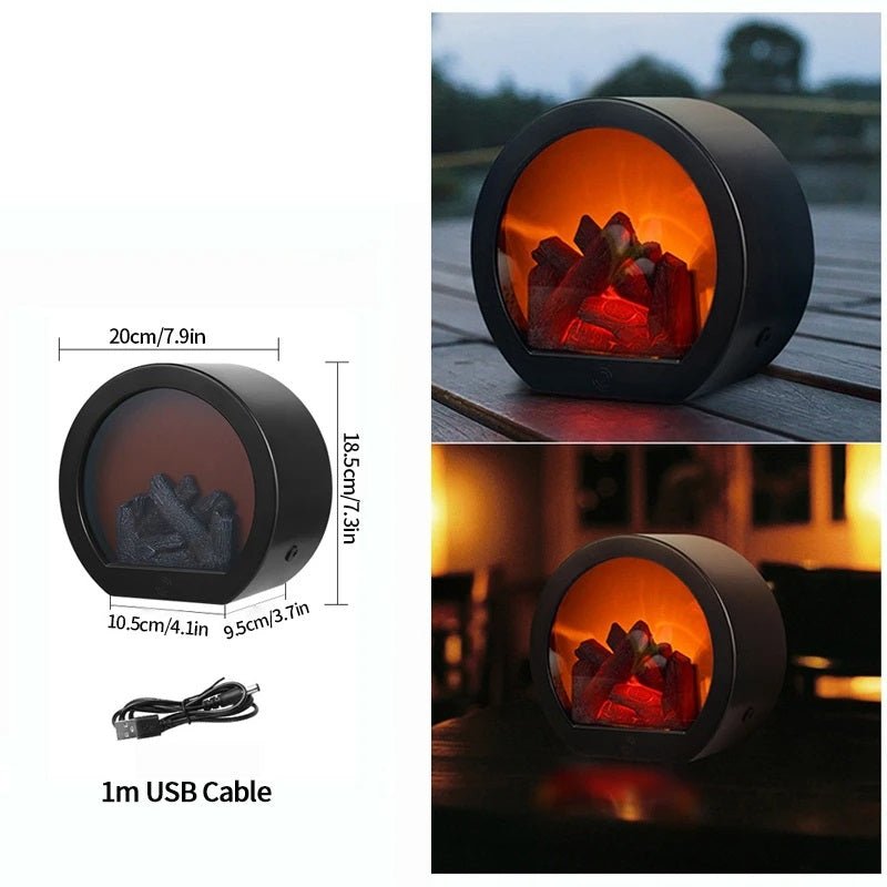 Skanto | Vintage Fireplace Lantern – Realistic Flame Night Light for Holiday Cheer, USB/Battery Powered