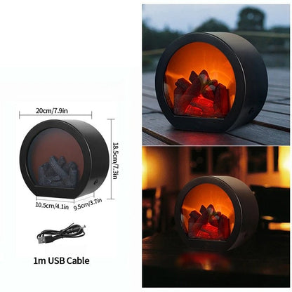 Skanto | Vintage Fireplace Lantern – Realistic Flame Night Light for Holiday Cheer, USB/Battery Powered