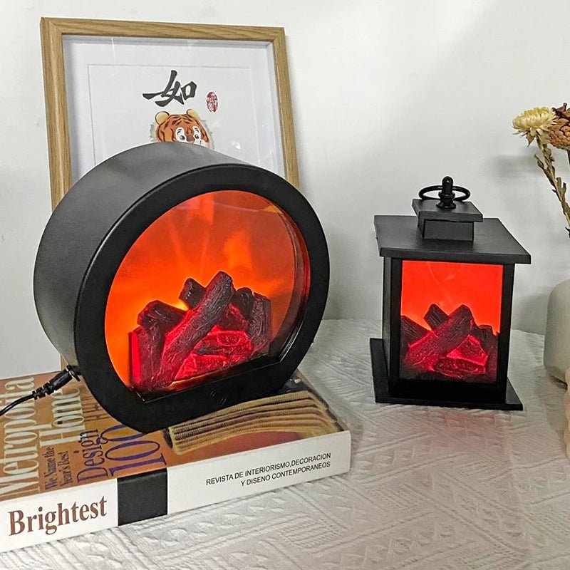 Skanto | Vintage Fireplace Lantern – Realistic Flame Night Light for Holiday Cheer, USB/Battery Powered