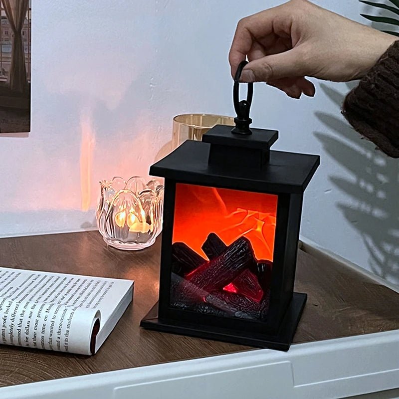 Skanto | Vintage Fireplace Lantern – Realistic Flame Night Light for Holiday Cheer, USB/Battery Powered