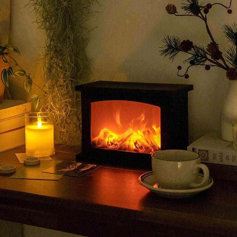 Skanto | Vintage Fireplace Lantern – Realistic Flame Night Light for Holiday Cheer, USB/Battery Powered