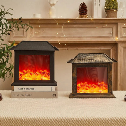 Skanto | Vintage Fireplace Lantern – Realistic Flame Night Light for Holiday Cheer, USB/Battery Powered
