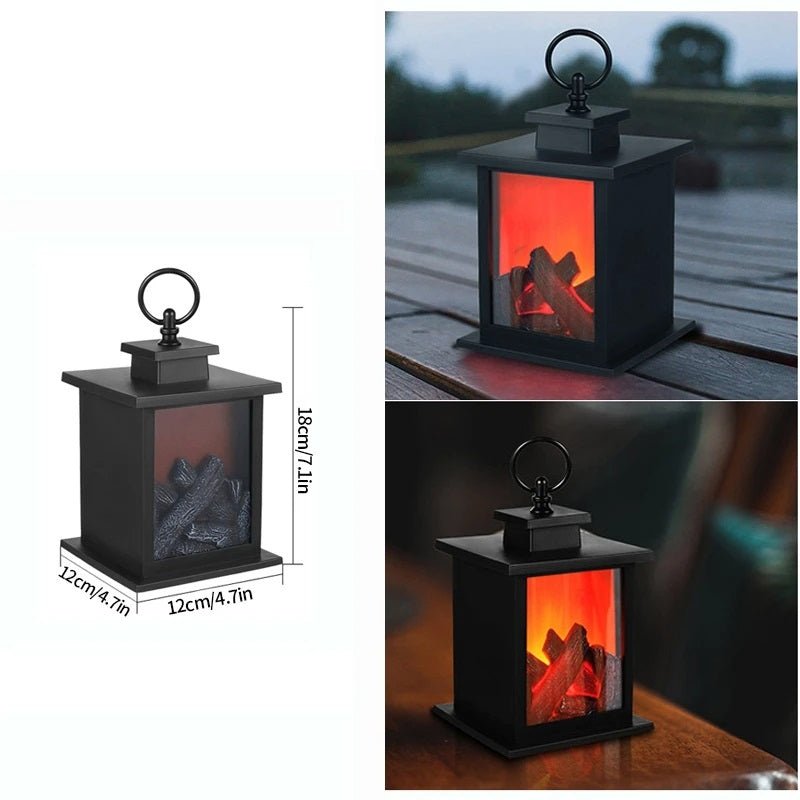 Skanto | Vintage Fireplace Lantern – Realistic Flame Night Light for Holiday Cheer, USB/Battery Powered