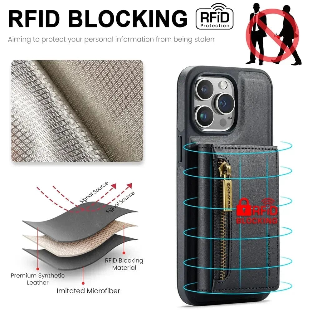 BowLift | RFID iPhone Wallet Case | Removable Magnetic Leather Car Mount Shockproof Case