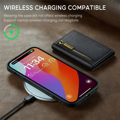 Skanto | RFID iPhone Wallet | Detachable Magnetic Leather Car Mount Shockproof Case