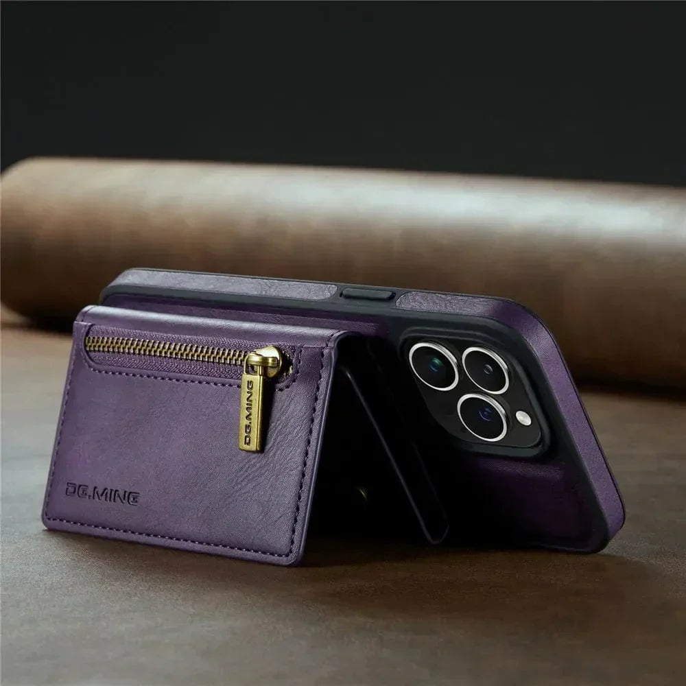Skanto | RFID iPhone Wallet | Detachable Magnetic Leather Car Mount Shockproof Case