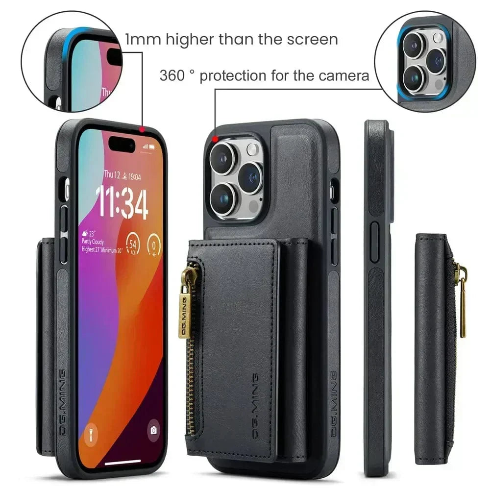 BowLift | RFID iPhone Wallet Case | Removable Magnetic Leather Car Mount Shockproof Case