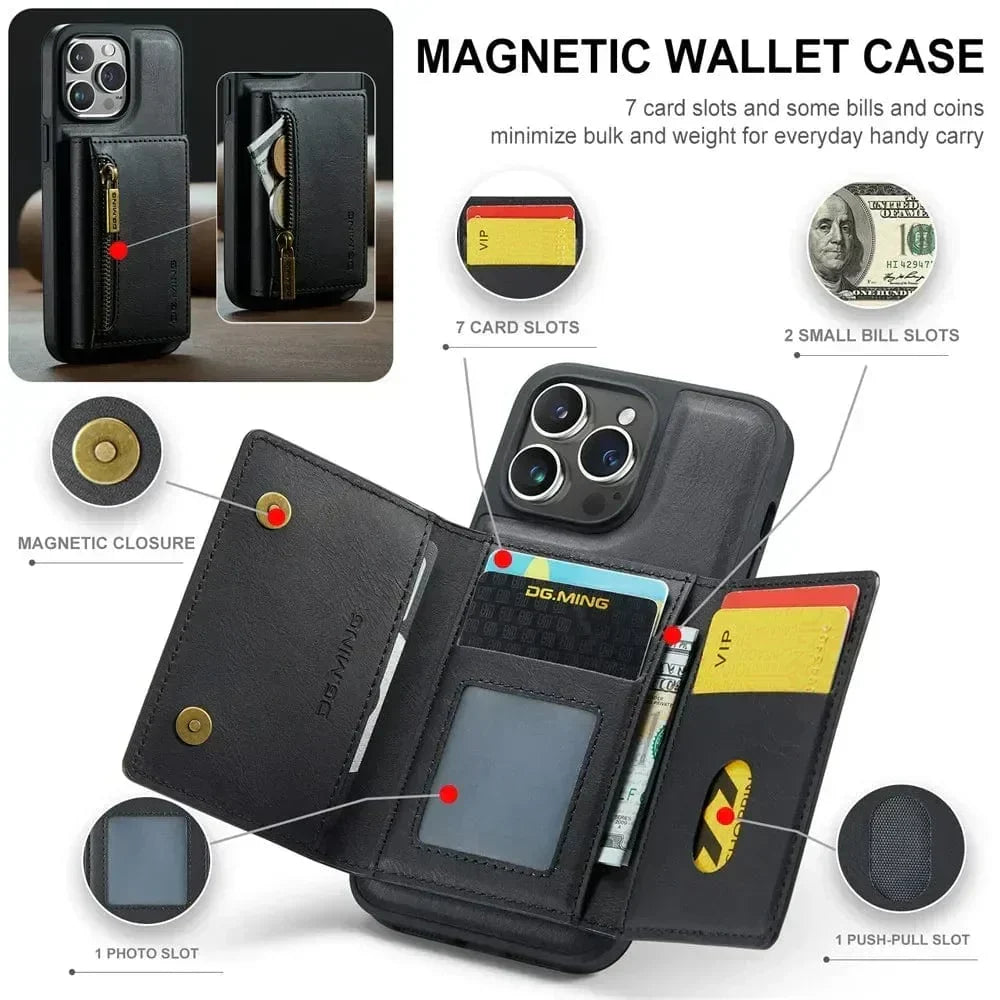 BowLift | RFID iPhone Wallet Case | Removable Magnetic Leather Car Mount Shockproof Case
