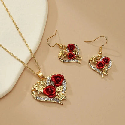 BowLift | Romantic Heart Rose Diamond Necklace and Earring Set