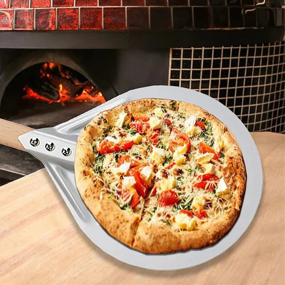 Skanto | Round Pizza Turner Pizza Paddle with Wooden Handle Pizza Peel