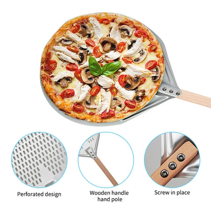 Skanto | Round Pizza Turner Pizza Paddle with Wooden Handle Pizza Peel