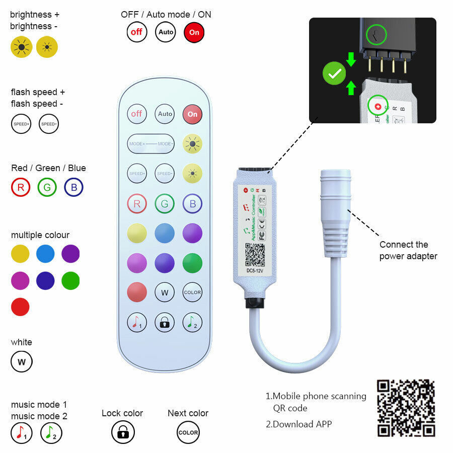Skanto | LED Light Strip, 30 m, 15 m, Music Sync, Bluetooth, 5050, RGB Ambient Light with Remote Control