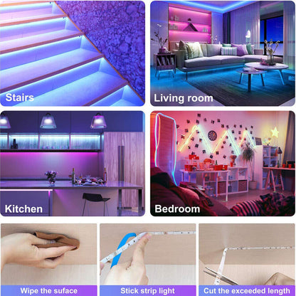 Skanto | LED Light Strip, 30 m, 15 m, Music Sync, Bluetooth, 5050, RGB Ambient Light with Remote Control