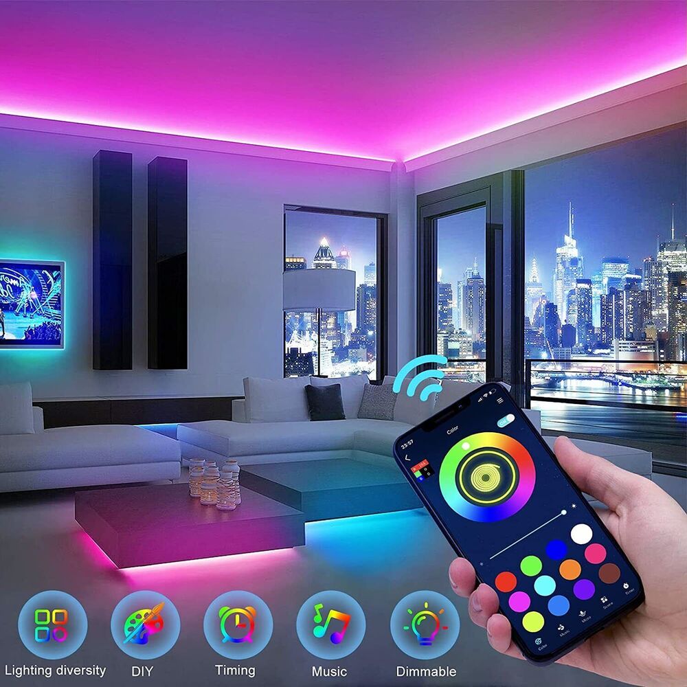 Skanto | LED Light Strip, 30 m, 15 m, Music Sync, Bluetooth, 5050, RGB Ambient Light with Remote Control