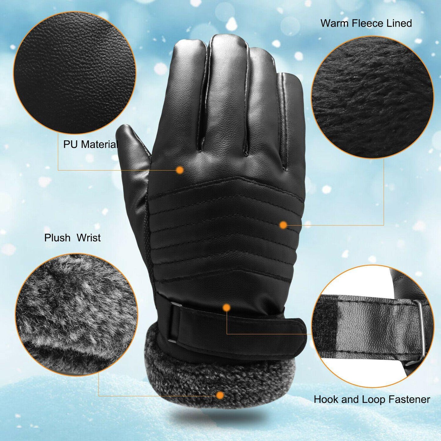 Skanto | -30℃ Waterproof, Warm Leather Ski Gloves for Winter | Touchscreen Compatible