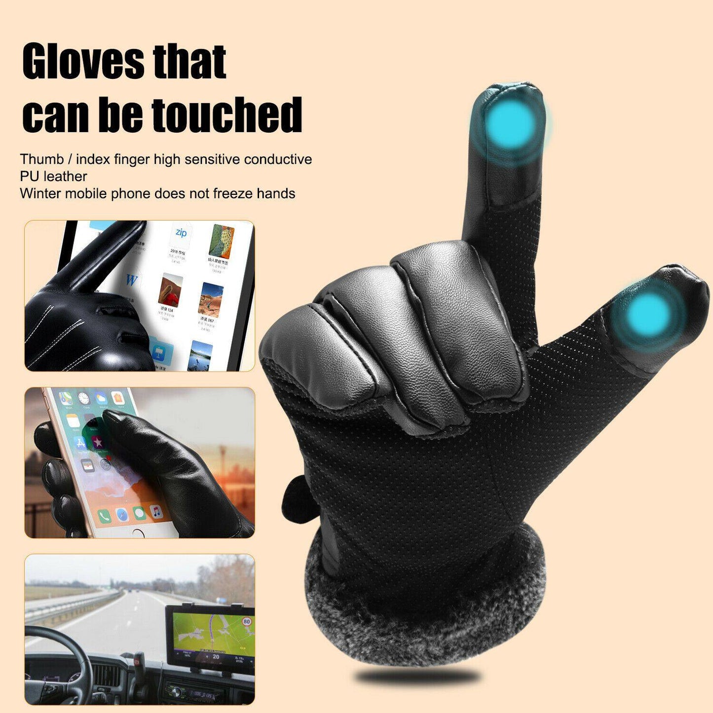 Skanto | -30℃ Waterproof, Warm Leather Ski Gloves for Winter | Touchscreen Compatible