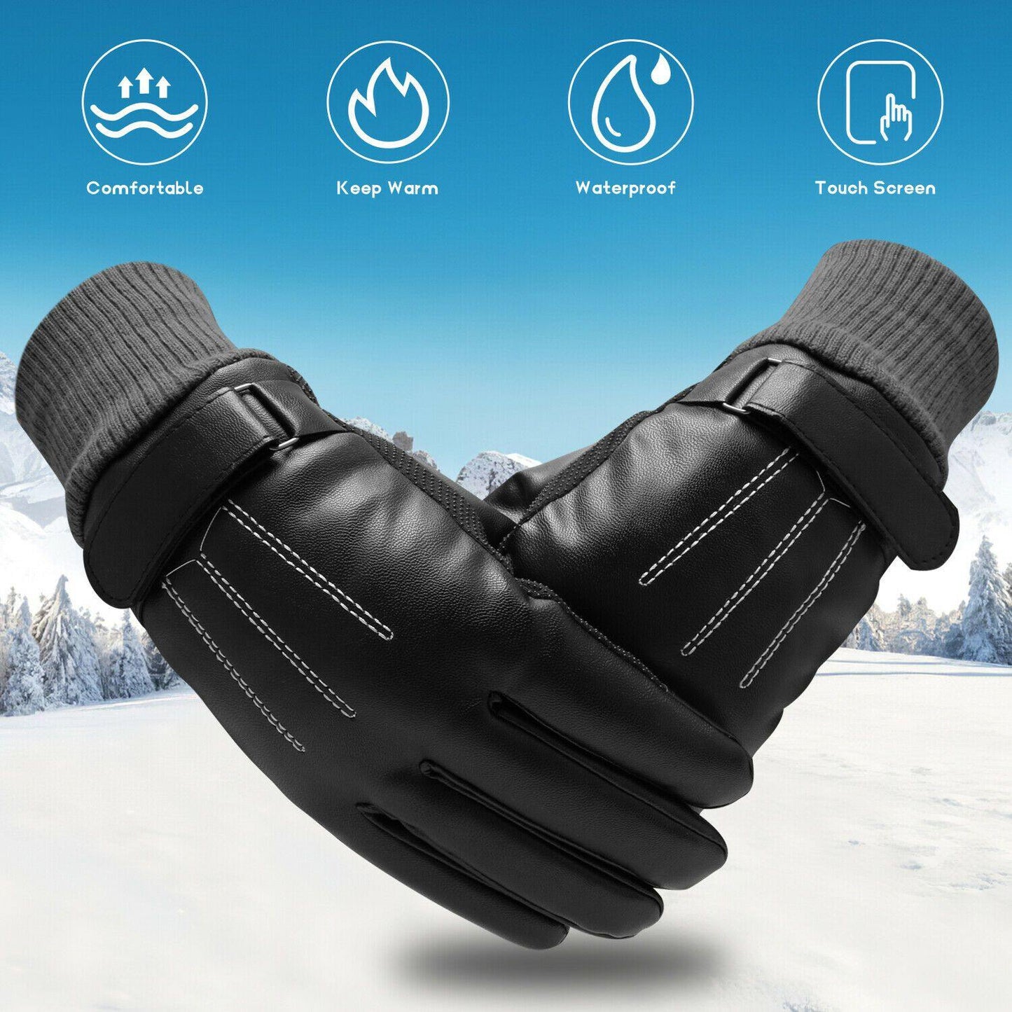 Skanto | -30℃ Waterproof, Warm Leather Ski Gloves for Winter | Touchscreen Compatible