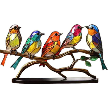 Birds on Branches Stained Acrylic Ornaments, Double Sided Multicolor Style | Bowlift