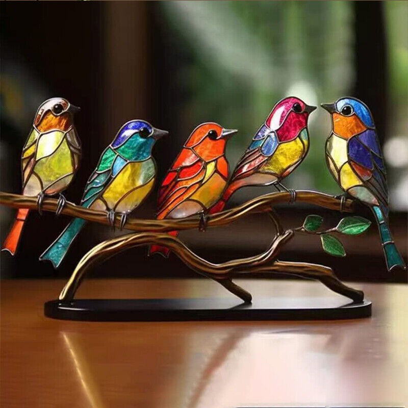 Birds on Branches Stained Acrylic Ornaments, Double Sided Multicolor Style | Bowlift