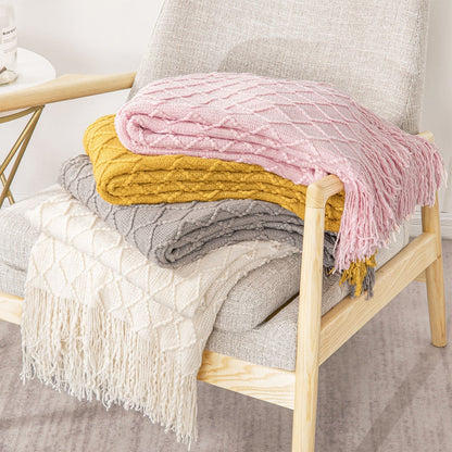 Boho Knit Blanket Throw Tassel Plaid Travel Throw Large Blankets For Sofa Bed Bowlift