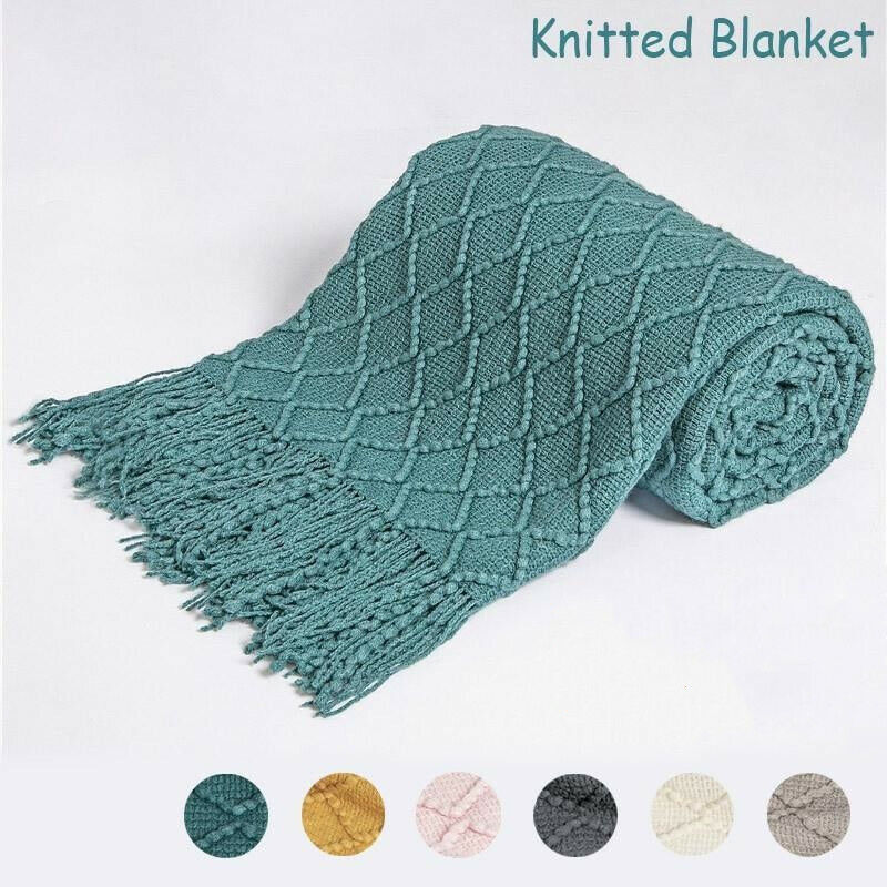 Boho Knit Blanket Throw Tassel Plaid Travel Throw Large Blankets For Sofa Bed Bowlift